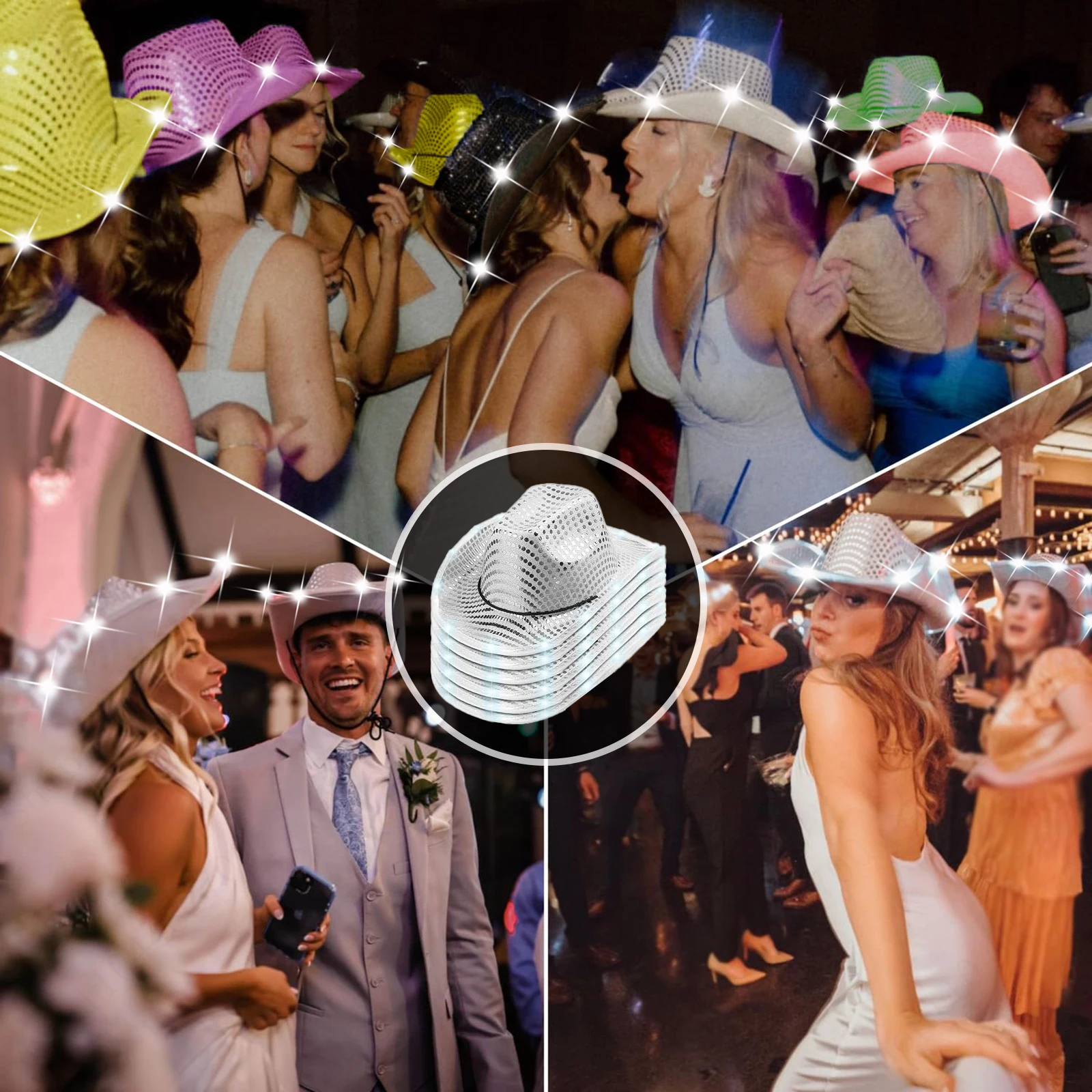 4/6/8/10/12/16Pcs LED Cowboy H - огляд і ціна Party Hat Cone